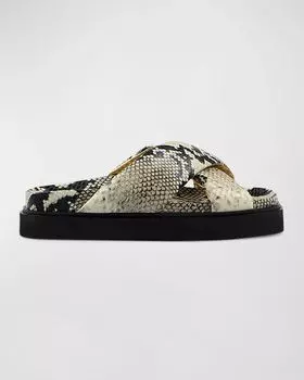 Босоножки-шлепанцы с тиснением Portland и перекрещенными шлепанцами Paris Texas, цвет Naturale