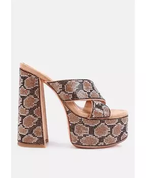 Босоножки Sinful High Platform с узором Diamante Slides London Rag, золото