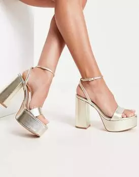 Босоножки Stradivarius Chunky Platform Heeled, золотой