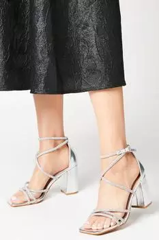 Босоножки Tammy на блочном каблуке с квадратным носком и ромбовидными ремешками Coast, серебро