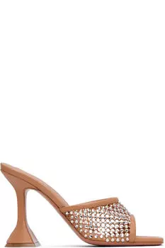 Босоножки-тапочки Tan Lupita Crystal Net на каблуке Amina Muaddi