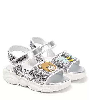 Босоножки Teddy Bear с блестками Moschino, серебряный