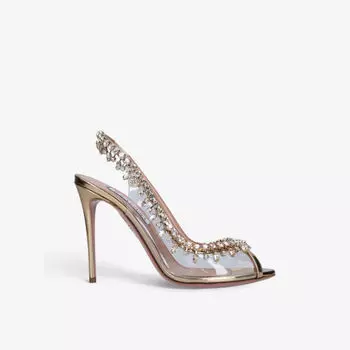 Босоножки Temptation на каблуке из кожи и ПВХ, украшенные кристаллами Aquazzura, желтый