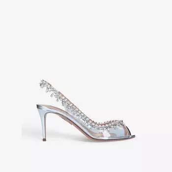 Босоножки Temptation с пяткой на пятке из кожи и ПВХ, украшенные кристаллами Aquazzura, серебряный