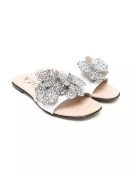 Босоножки, украшенные пайетками N21 Kids, белый