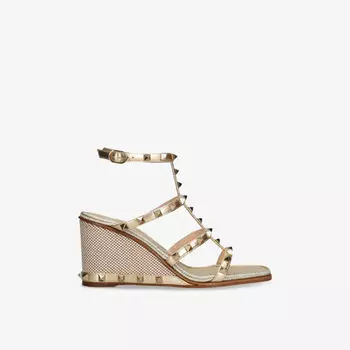 Босоножки Valentino Garavani Rockstud на платформе из металлизированной кожи, бежевый