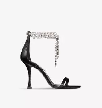 Босоножки Verity 100 из металлизированной кожи на каблуке, украшенные кристаллами Jimmy Choo, черный
