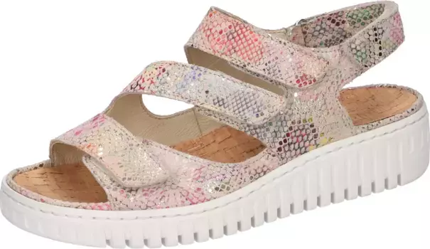 Босоножки Waldlufer на танкетке "H-Willow", летняя обувь, босоножки, танкетка, на пробковой стельке, ширина H, цвет Ros Multicolor