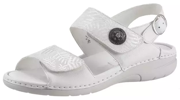 Босоножки Waldlufer с ремешком "GUNNA", летняя обувь, босоножки, танкетка, с декоративной пуговицей, ширина G, серебристый