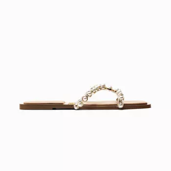 Босоножки Zara Flat Vinyl Pearl Bead, золотистый