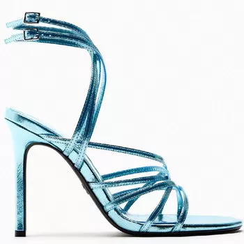 Босоножки Zara Metallic Leather High-heel, металлический голубой