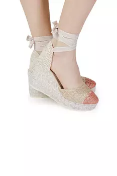 Босоножки женские ESPADRILLES на танкетке с ремешками, бежевый
