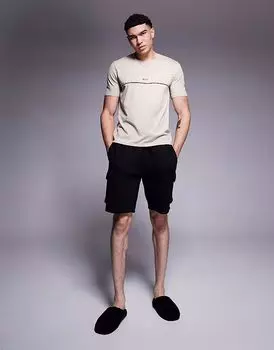 BOSS Bodywear - Футболка прямого кроя с логотипом светло-бежевого цвета