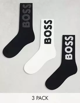 BOSS Bodywear – Комплект из 3 пар носков черно-белого цвета с логотипом