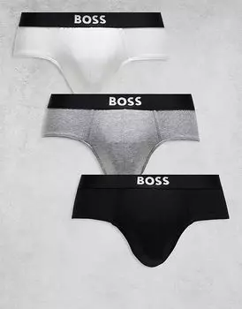 Boss Bodywear, комплект из 3 трусов-хипстеров с логотипом спереди черного, белого и серого цветов BOSS Orange