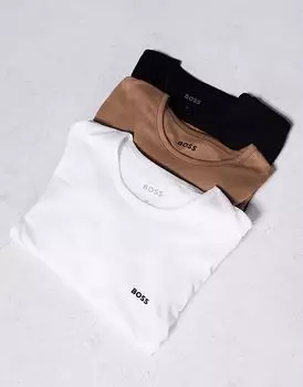 BOSS Bodywear, набор из 3 классических рубашек с длинными рукавами и логотипом в белом/светло-коричневом/черном цвете