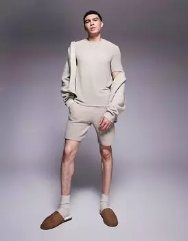 BOSS Bodywear - ребристые шорты светло-бежевого цвета с логотипом, коорд