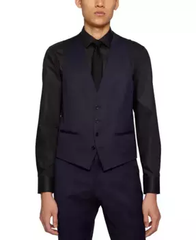 BOSS by Мужской жилет из вирджинской шерсти серж, приталенный Hugo Boss, синий