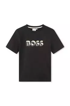 Boss Детская хлопковая футболка, черный