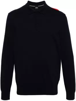 BOSS джемпер тонкой вязки с воротником поло, синий