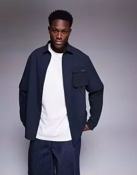 BOSS Green Glamping нейлоновая верхняя рубашка свободного кроя со съемными рукавами темно-синего цвета