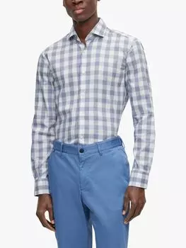 BOSS Hank Рубашка приталенного кроя в мелкую клетку, темно-синий/белый