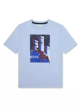 BOSS Kidswear футболка из джерси с графичным принтом, синий