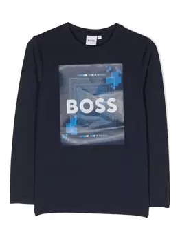 BOSS Kidswear футболка с длинными рукавами и логотипом, синий