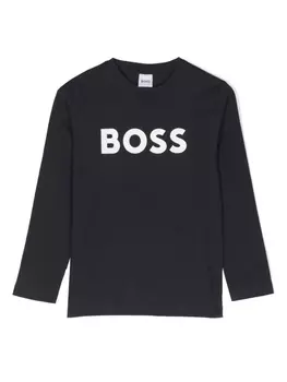 BOSS Kidswear футболка с длинными рукавами и логотипом, синий