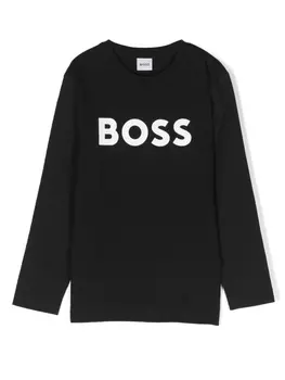 BOSS Kidswear футболка с длинными рукавами и логотипом, черный