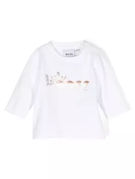 BOSS Kidswear футболка с длинными рукавами и логотипом, белый