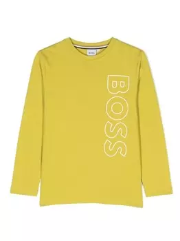 BOSS Kidswear футболка с длинными рукавами и логотипом, зеленый