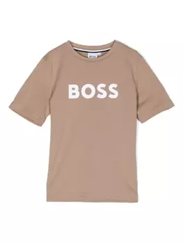 BOSS Kidswear футболка с логотипом, коричневый