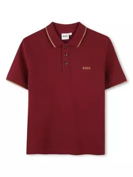 BOSS Kidswear хлопковая рубашка-поло с логотипом, красный