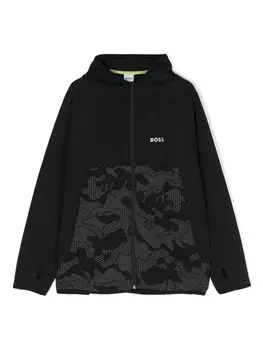 BOSS Kidswear худи на молнии с графичным принтом, черный