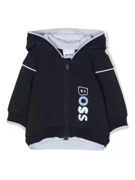 BOSS Kidswear худи на молнии с логотипом, синий