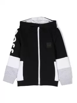 BOSS Kidswear худи на молнии с логотипом, черный