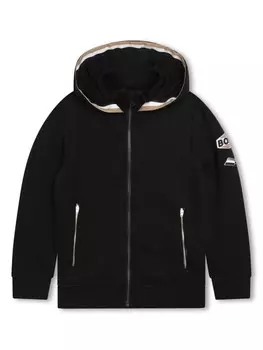 BOSS Kidswear худи на молнии с нашивкой-логотипом, черный