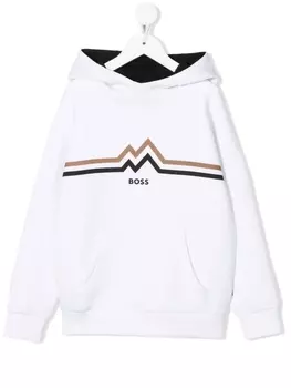 BOSS Kidswear худи с принтом и отделкой в рубчик, белый