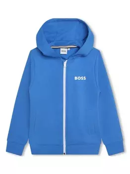 BOSS Kidswear кардиган с капюшоном и логотипом, синий