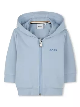 BOSS Kidswear кардиган с капюшоном и логотипом, синий