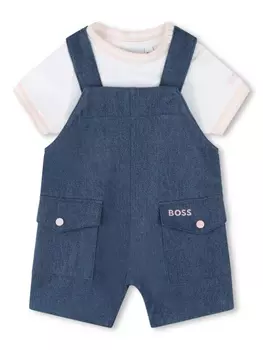 BOSS Kidswear комплект из футболки и ромпера с вышитым логотипом, синий