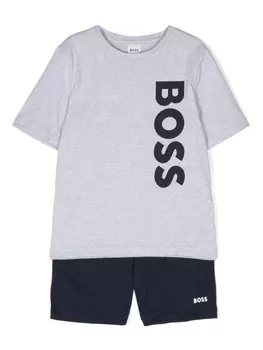 BOSS Kidswear комплект из футболки и шортов с логотипом, серый