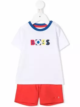 BOSS Kidswear комплект из футболки и шортов с логотипом, красный