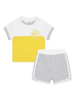 BOSS Kidswear комплект из футболки и шортов в стиле колор-блок, желтый