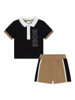 BOSS Kidswear комплект из рубашки поло и шортов с логотипом, черный