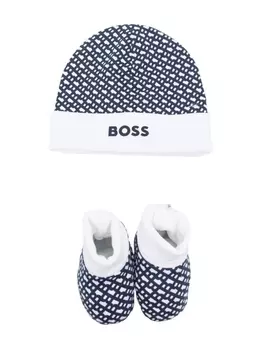 BOSS Kidswear комплект из шапки бини и пинеток с монограммой, синий