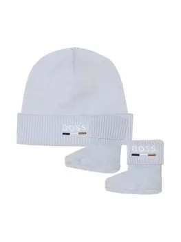 BOSS Kidswear комплект из слиперов и шапки бини с вышитым логотипом, синий