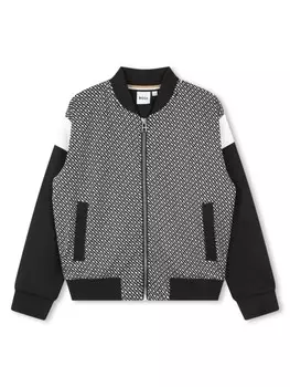 BOSS Kidswear куртка на молнии с жаккардовым логотипом, черный