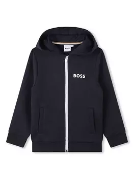 BOSS Kidswear куртка с капюшоном и логотипом, синий